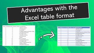 Advantages with the excel table format