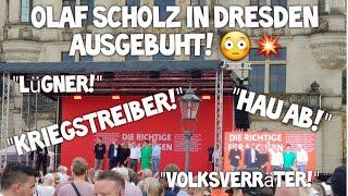 "KRIEGSTREIBER! HAU AB!"  Olaf Scholz  in DRESDEN Gegenprotest beim Wahlkampfauftakt SPD Sachsen 