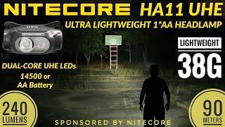 Nitecore HA11 UHE - Ultra Lightweight Multipurpose AA Headlamp, 240 lm, 90m, 38g ไฟฉายคาดหัวเบามากๆ