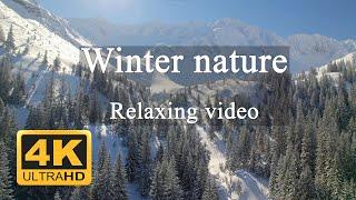 4K Relaxing video Beautiful winter landscape with instrumental, film and piano music. Epic Cinematic