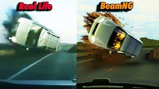 Real Life Crashes vs. BeamNG.Drive | Side-by-Side Comparison #4