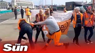 Angry scenes on London Bridge as motorists PUSH Just Stop Oil  Protesters blocking traffic