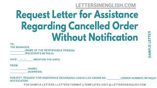 Request Letter For Assistance Regarding Cancelled Order Without Notification