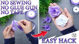 DIY Satin Ribbon Rose flowers | How to make ribbon rose | Ribbon decoration ideas | Ribbon hacks