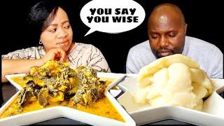 ASMR POUNDED YAM FUFU WITH SNAIL AND TURKEY GOAT MEAT BITHER LEAF SOUP MUKBANG