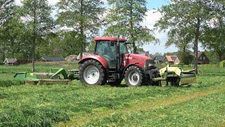 De 1e snede gras maaien met Case IH Maxxum 115x en dubbele Krone maaiers (2024)