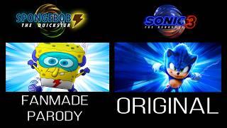 SONIC THE HEDGEHOG 3 and SPONGEBOB Parody Side-By-Side Comparison