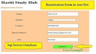 Registration Form in Asp.Net C# with Sql Server Database | Live Example | Online Classes