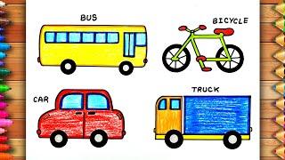 Land Transport Drawing | Drawing of Land Transportation | Means of Land Transport Drawing Easy