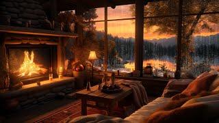 No Mid Ads) Romantic Autumn Rain and Crackling Fire| Rainy Ambience For Sleep, Study, Relaxing