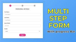 Multi Step Form With Progress Bar Css Jquery | Step By Step Form With Progress Bar | Multi Step Form