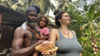 SURVIVAL in the WILD, cooking ACKEE CALLALOO FRIED PATTY FOR MY JAMAICAN HUSBAND ,NATURE River FLOW