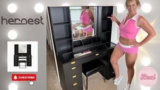 Glam Your Space with this Awesome Hernest Modern Makeup Lighted Vanity with tons of Storage!