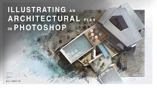 Illustrating an Architectural Plan in Photoshop - Narrated Full Tutorial - Realtime