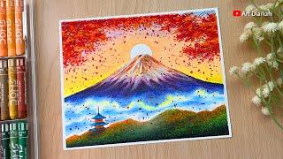 Mount Fuji Autumn Oil Pastel Drawing for Beginners STEP by STEP