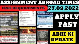 27 September 2022 Assignment Abroad Times | Overseas Jobs Today | Azmi Jobs Update