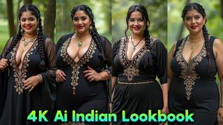 4k ai indian lookbook indian women over 40 plus-size saree model Green Valley