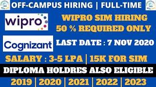 WIPRO SIM HIRING | 2021-2023 ELIGIBLE | 50% REQUIRED OR 6 CGPA | COGNIZANT HIRING FOR S/W ENGINEER