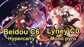 Beidou C6 hypercarry & Lyney c0 monopyro Abyss 4.4 floor 12 genshin impact