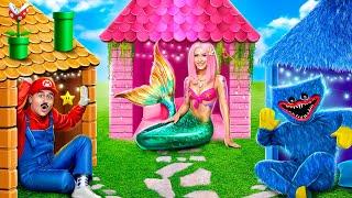 One Colored House Challenge! Mermaid vs HUGGY WUGGY vs MARIO!