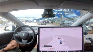 Tesla FSD Airport Drive with 4 Disengagements - 4K