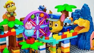 Satisfying Building Blocks Marble Run ASMR | Dinosaur Paw Patrol Peppa Pig marble coaster