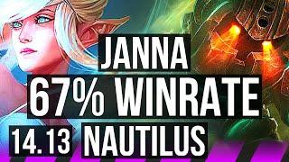 JANNA & Draven vs NAUTILUS & Jinx (SUP) | 2/0/13, 67% winrate | EUW Master | 14.13