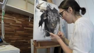 Speed Painting Bull art oil painting Contemporary Stand Alone Fanny Duhaime