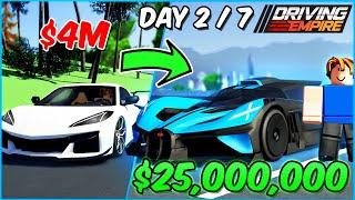 Going From Poor to BUGATTI BOLIDE in ONE WEEK (Day 2) | Roblox Driving Empire