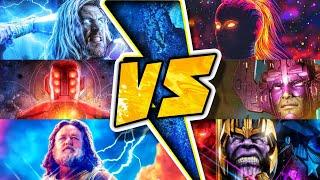 Galactus vs Celestial,Thor without hammer vs Captain Marvel,Thunderbolt vs Double Edge sword