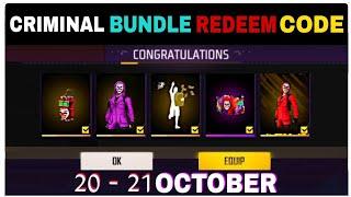 Free Fire Redeem Code Today 20 October | Criminal Bundle Redeem Code | FF Redeem Code Today