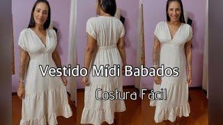 Vestido Mídi com camada de babados, Acinturado com elástico e manga Fácil. Costura Fácil DIY