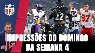 RAVENS atropelam os BILLS, CHIEFS e VIKINGS 100%, e mais: o domingo da Semana 4 da NFL