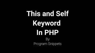 this and self keyword in PHP