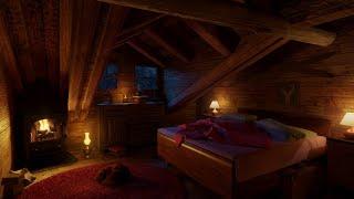 Deep Sleep with the Sounds of a Blizzard and a Fireplace in a Cozy Cabin in a Winter Forest