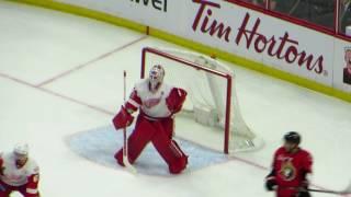 Jimmy Howard in action during the Red Wings @ Senators hockey game