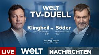 BUNDESTAGSWAHL 2025 TV-DUELL: Lars Klingbeil (SPD) vs. Markus Söder (CSU) | WELT LIVE