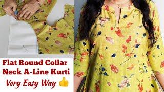 Round Collar Neck Kurti Cutting and Stitching | Flat Round Collar Neck Cutting and stitching