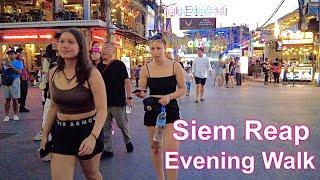 Siem Reap Evening Walk 2023 - Cambodia Trip, Tourist Street, Street Scene