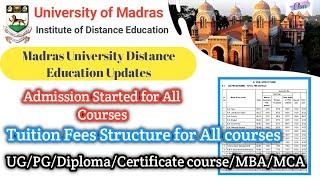 Tuition Fees Structure for All Courses|Distance Education Admission Fees Structure|Madras University