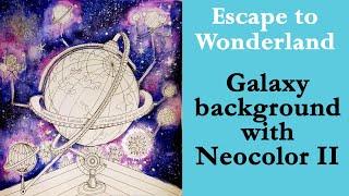 How I colored galaxy background with Neocolor II and pearl watercolor #coloring #adultcoloring
