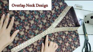 Latest Chinese Collar Neck Design Cutting And Stitching | Overlap Neck Design With Embroidery Lace