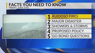 KRQE Newsfeed: Ruidoso fires, Major disaster, Showers and storms, Proposed policy, GO bond questions