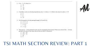 TSI MATH SECTION REVIEW: PART 1