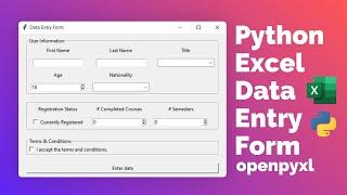 Python Excel Data Entry Form with Tkinter tutorial for beginners - Python GUI project [openpyxl]