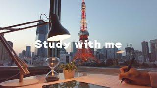 2 HOUR STUDY WITH ME /  Sunset and Tokyo Tower / Pomodoro