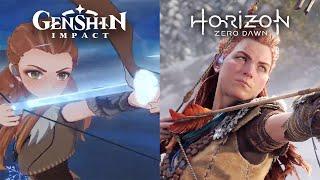 Aloy in Genshin Impact vs Aloy in Horizon Zero Dawn.