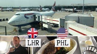 British Airways CLUB WORLD London Heathrow to Philadelphia 747-400 Upper Deck