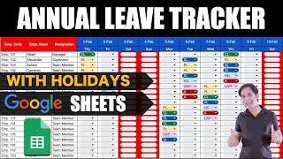 Leave Tracker in Google Sheets 2024 / Annual LEAVE TRACKER With Holidays / Leave Tracker