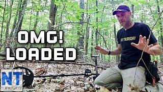 OMG! i found a colonial cellar hole metal detecting that's untouched & loaded with finds